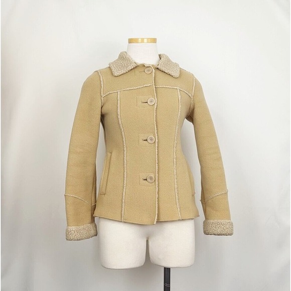 Old Navy Jackets & Blazers - Vintage Y2K Old Navy Jacket Tan Fleece Faux Ranch Chore Women's Size XS
